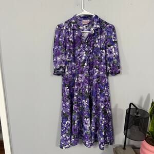Vintage California Looks Purple Floral Midi Dress Women's Approx Size Large